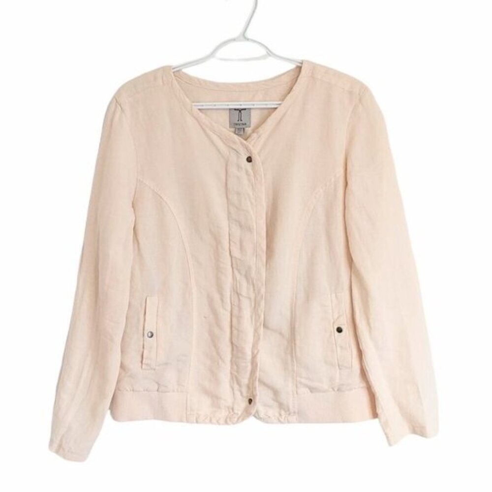 Tristan cotton linen bomber jacket size Large peach color Jacket @F